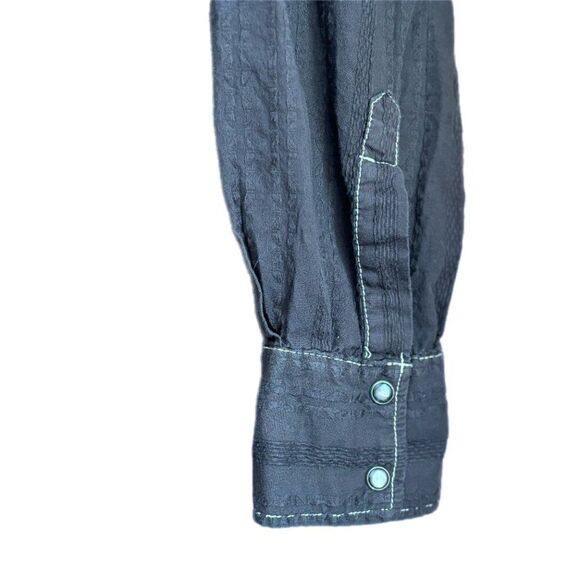 Pop Icon Shirt Mens XL Western Pearl Snaps Blue 100% Cotton Long Sleeve Detail - Picture 11 of 13